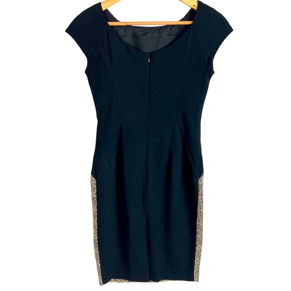 Eva Franco Tweed Sheath Cap Sleeve Dress Size 4 Black Side Panels - Picture 6 of 9